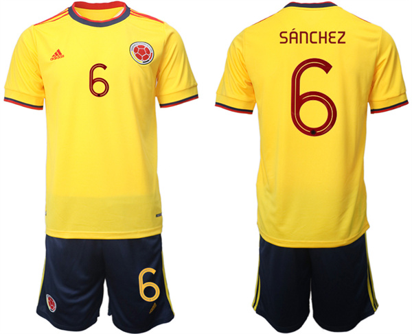 Men's Columbia #6 Sánchez Yellow Home Soccer Jersey Suit